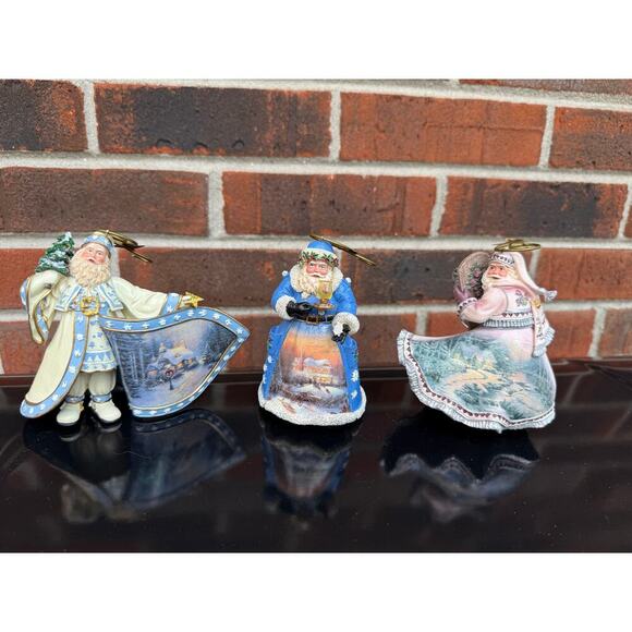 Hand Painted Thomas Kinkade Old World Santa Trio Ornaments Set of 3 (small flaw) - Picture 1 of 8